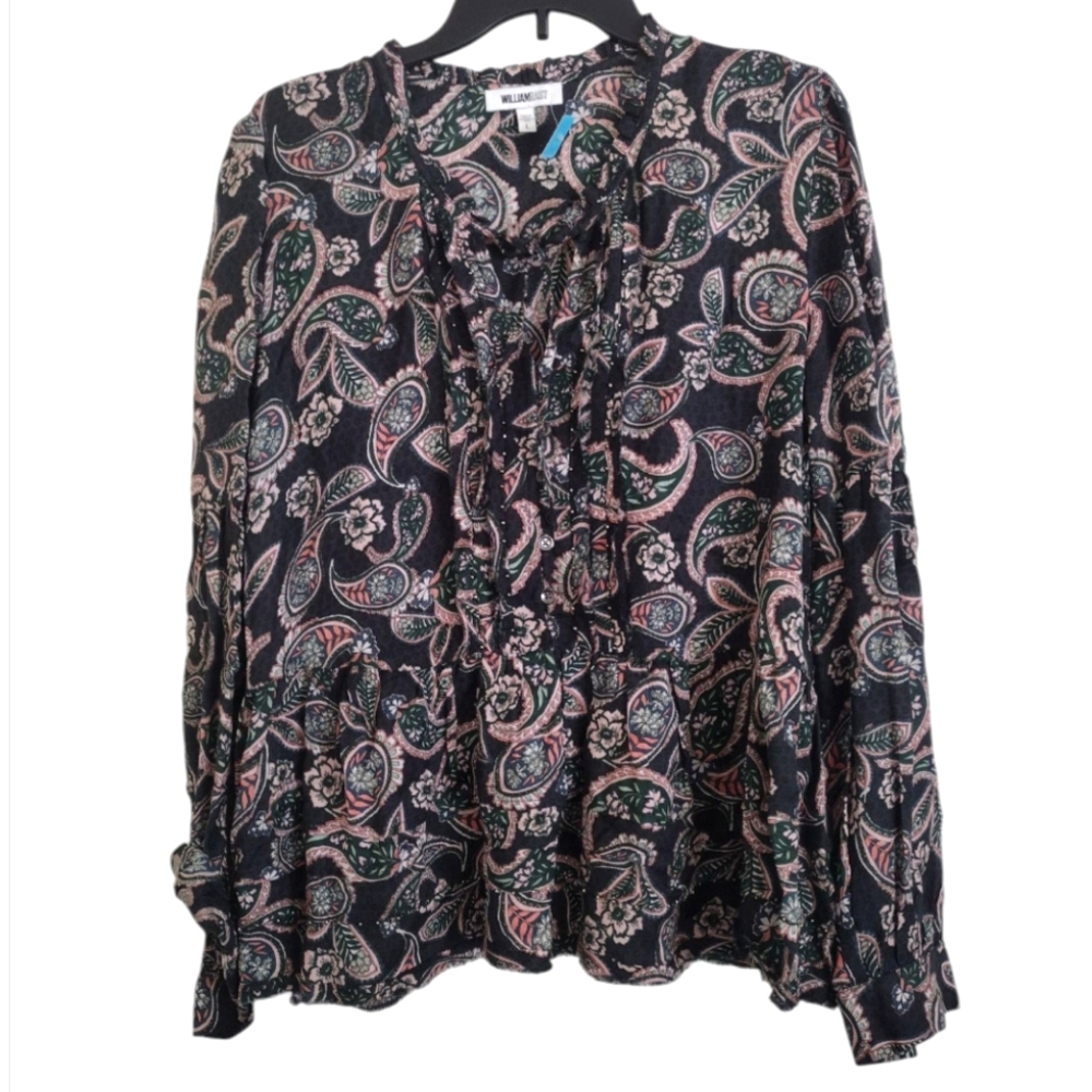 William Rast grey multicolor boho paisley print cotton blend blouse Size Large